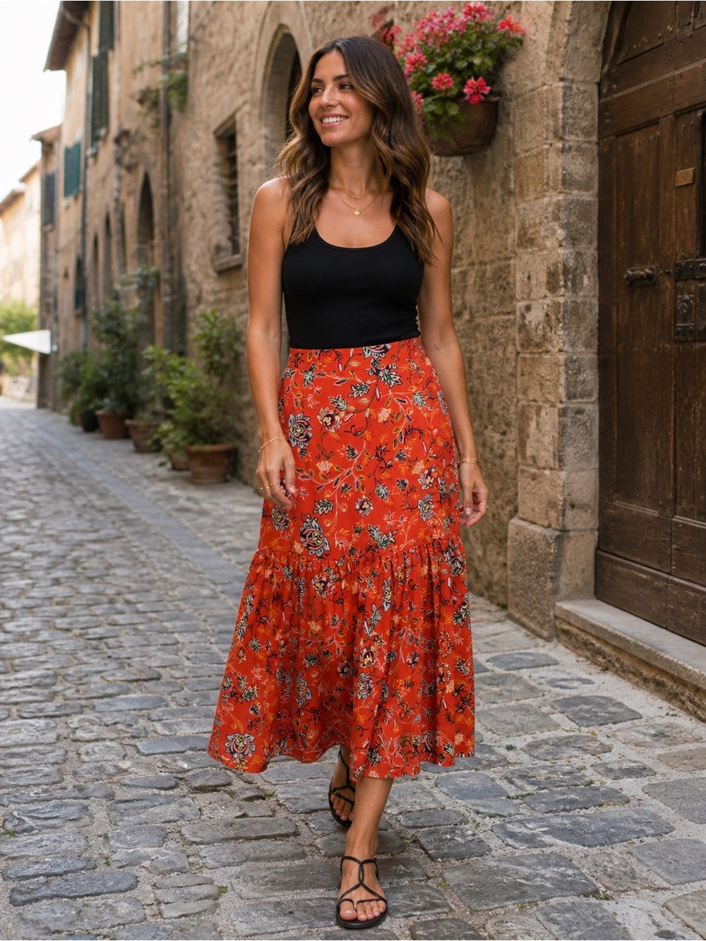 Glamorous Anthropologie Floral Tiered Midi Dress Size 6 Small